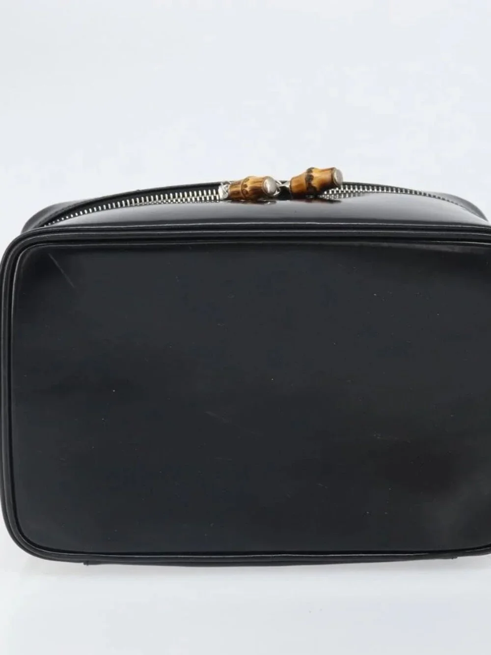 GUCCI Vanity Hand Bag Patent leather Black Silver 032 1956 0150 Auth 170292